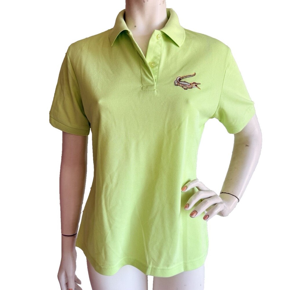 LACOSTE Big Croc Polo Shirt FRANCE Vintage Lime Green Unisex Boys 7 Womens L